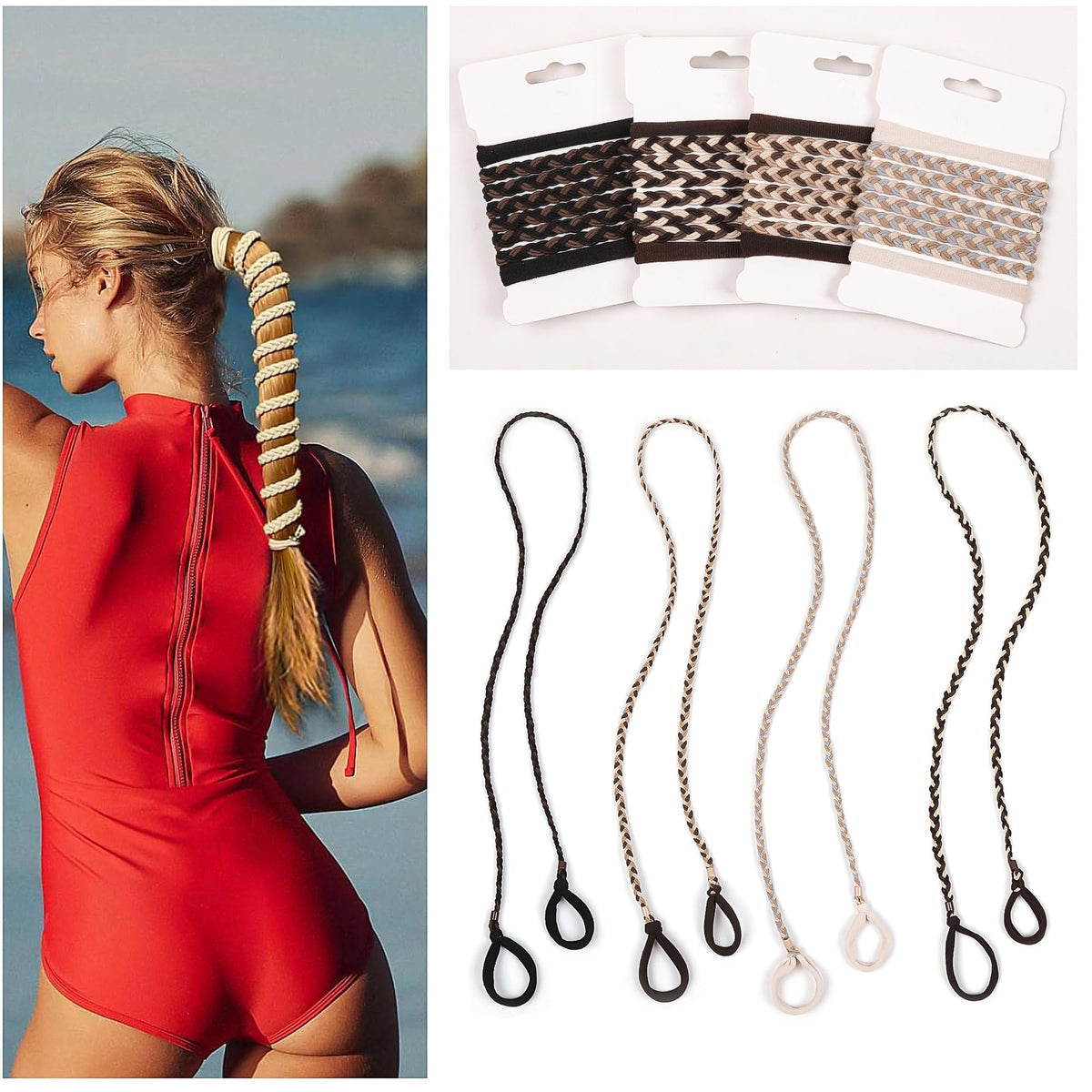 Ivyu front packaging showing four-color braided sport hair ties, easy selection benefit