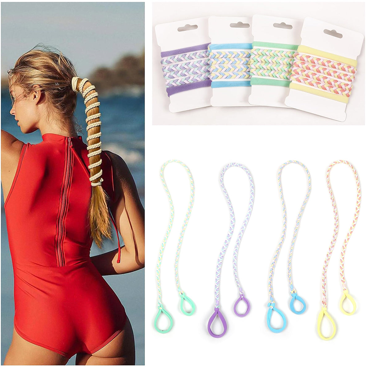 Ivyu front packaging showing four color braided hair ties for active use