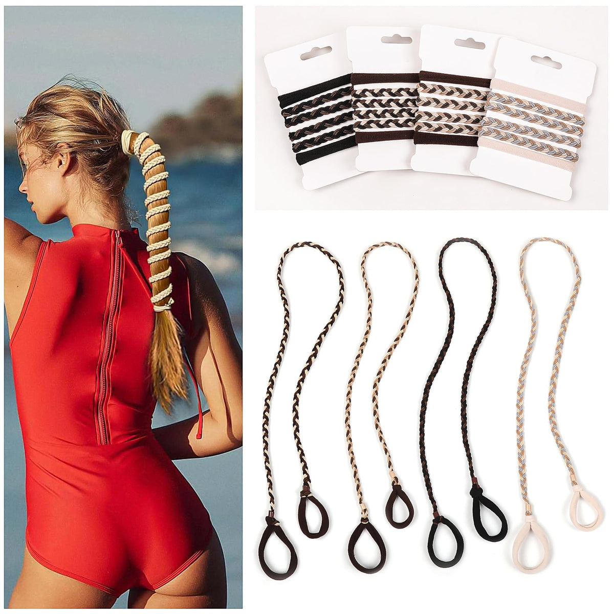 Ivyu front packaging showing four colored braided hair ties and benefits