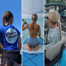 Ivyu hair tie on wet hair at pool illustrating slip-resistant hold benefit