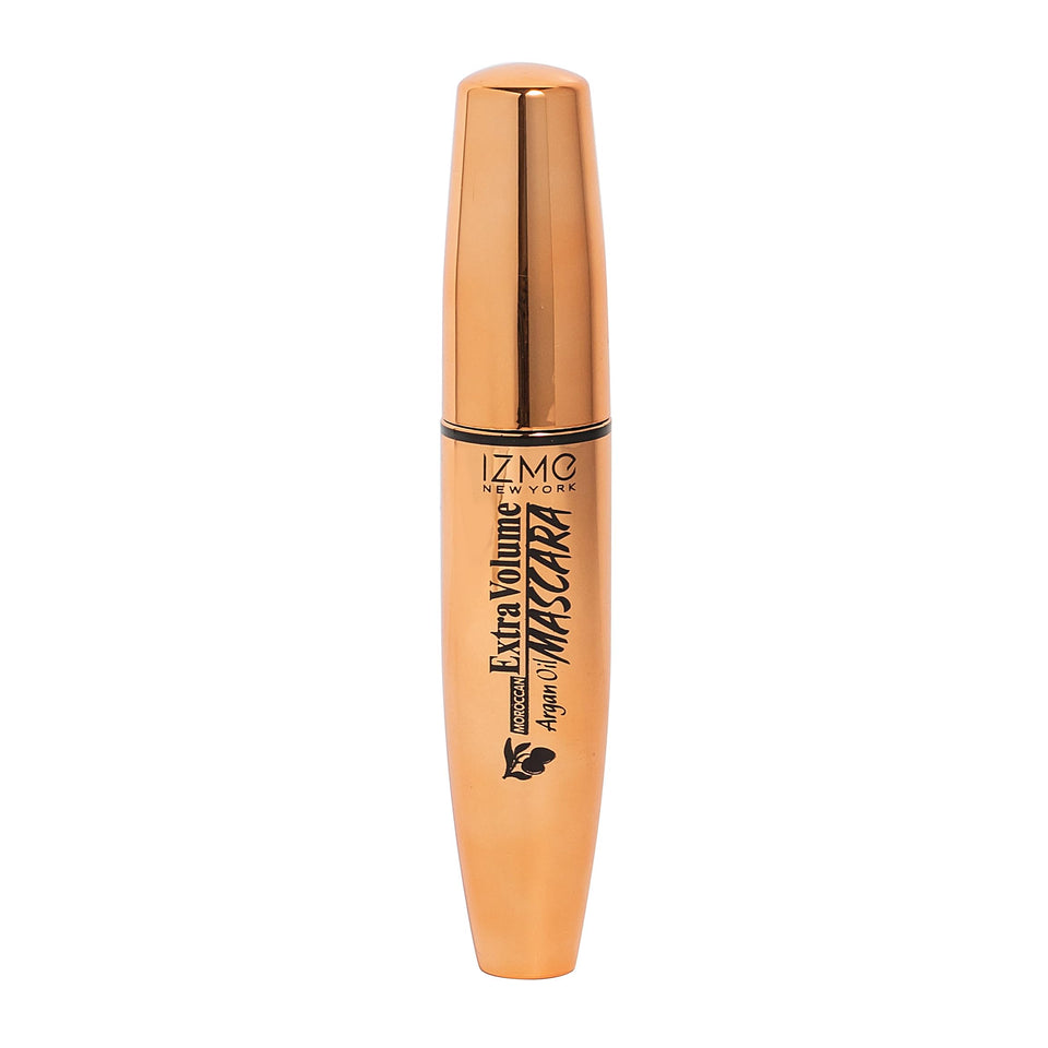 IZME mascara front packaging gold tube shows sleek design and bold volume