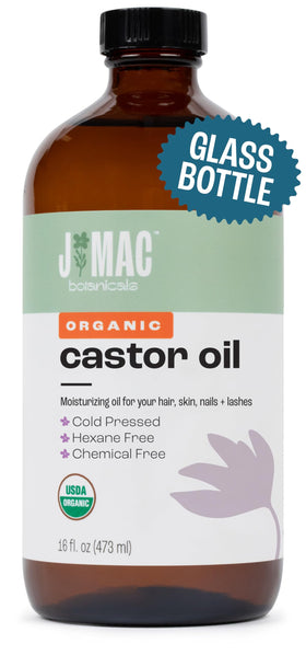 J MAC BOTANICALS 16 oz amber bottle front view showing organic label and durable packaging