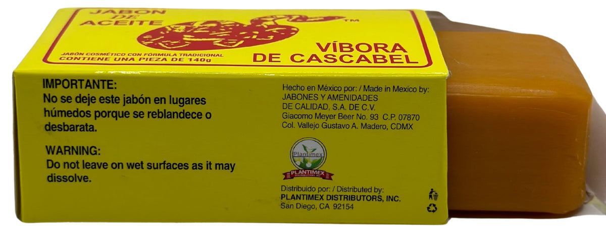 JABON DE ACEITE VIBORA DE CASCABEL label detail with ingredients list for ingredient clarity