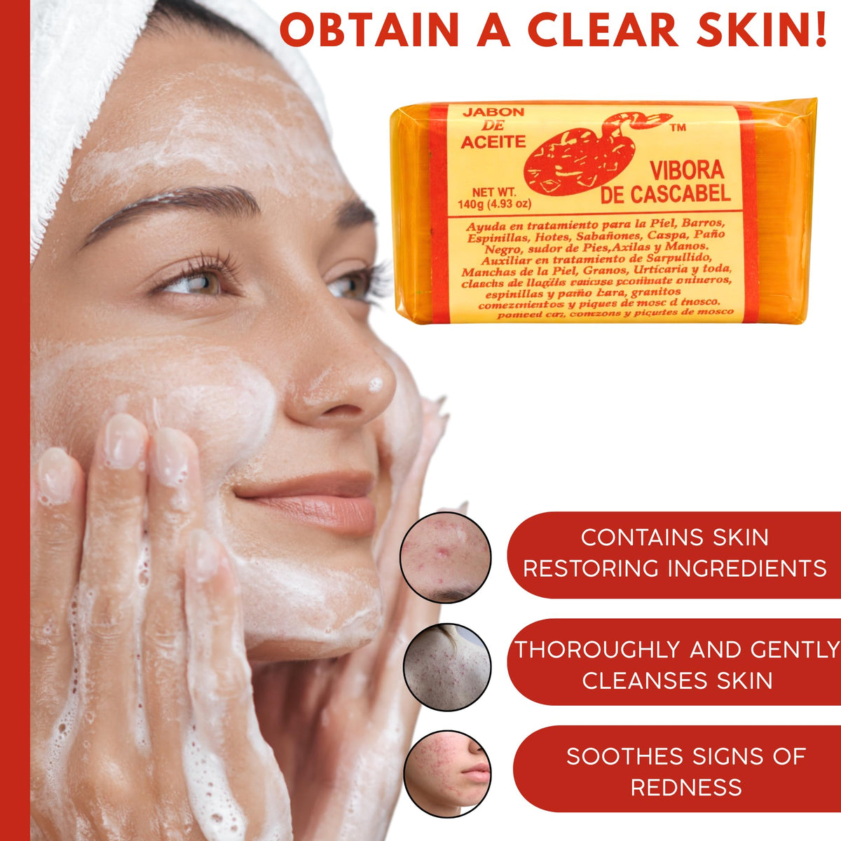 JABON DE ACEITE VIBORA DE CASCABEL rich lather in hand demonstrating deep cleansing
