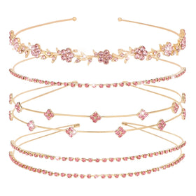 Jaciya front view of four pink-gold headbands showing coordinated designs and sparkle