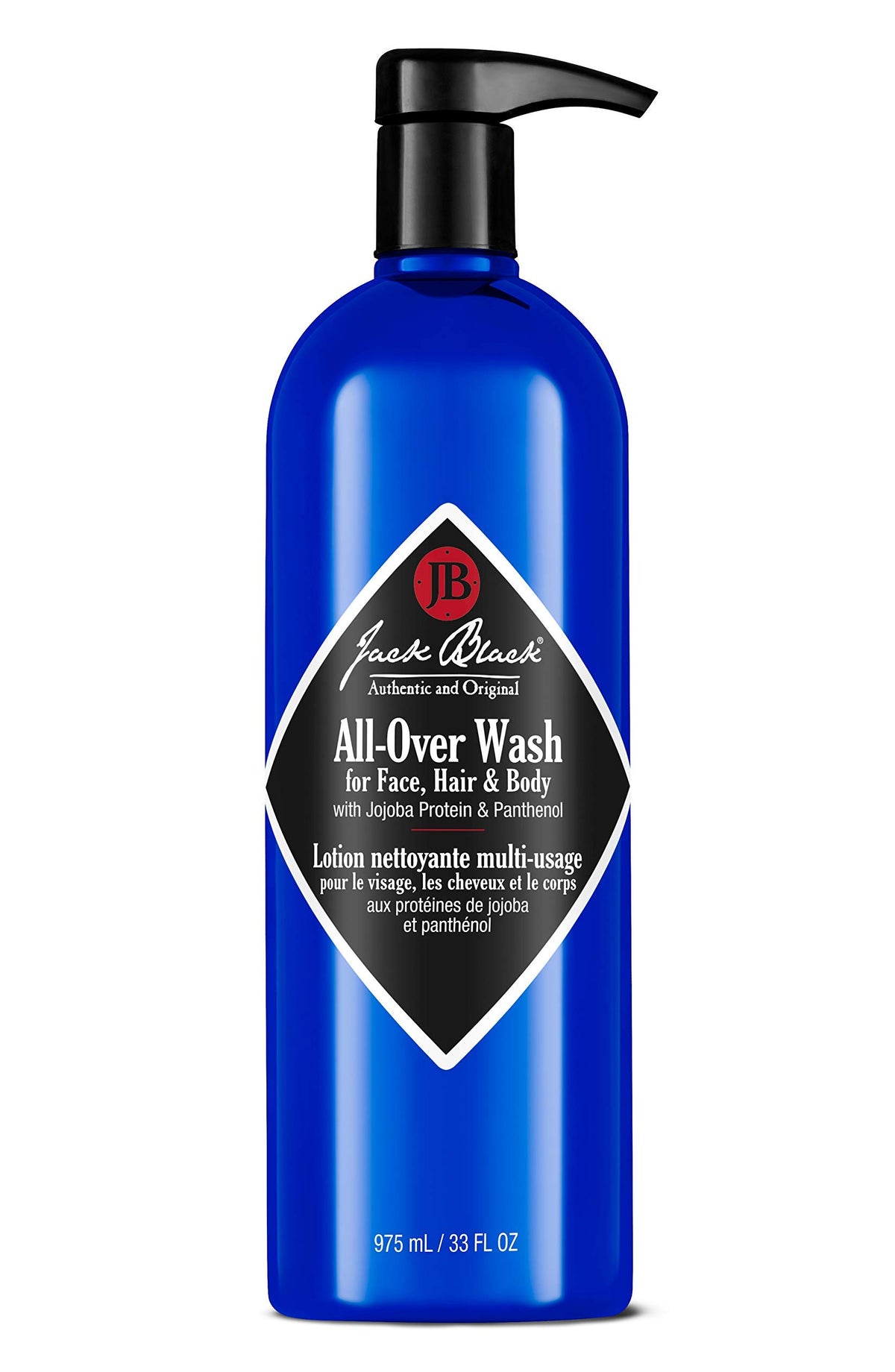Jack Black front bottle view showing 33 oz label and multi-use benefit