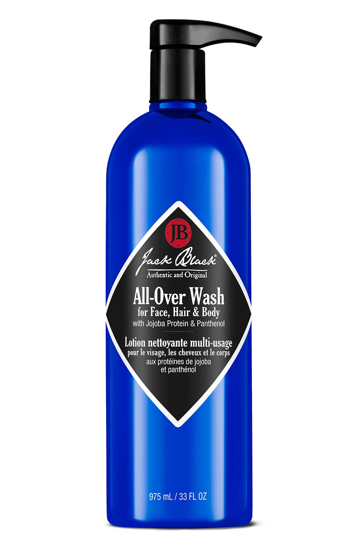 Jack Black front bottle view showing 33 oz label and multi-use benefit