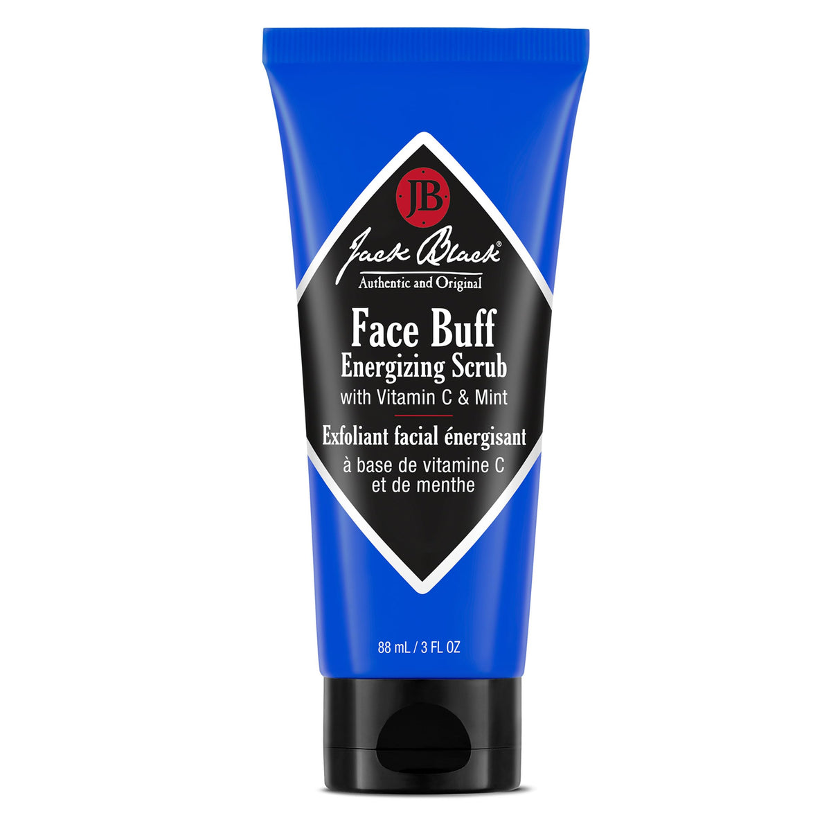 Jack Black Face Buff front packaging showing 3 fl oz tube and brand clarity for easy identification
