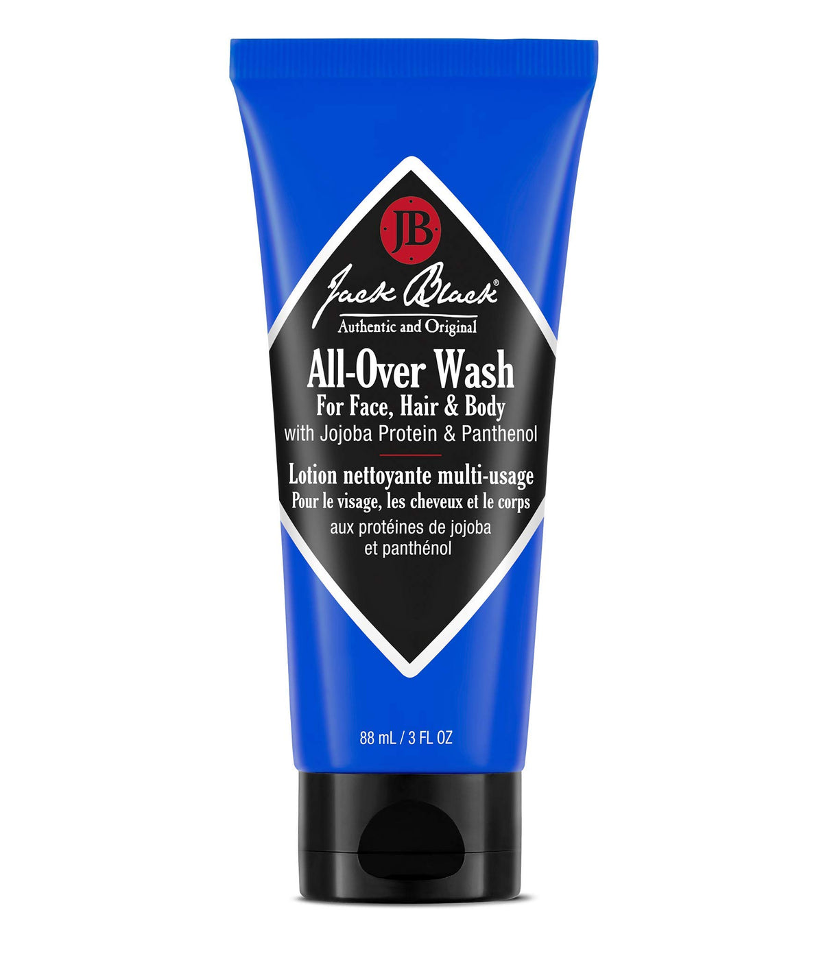 Jack Black front bottle showing label and compact travel size benefit