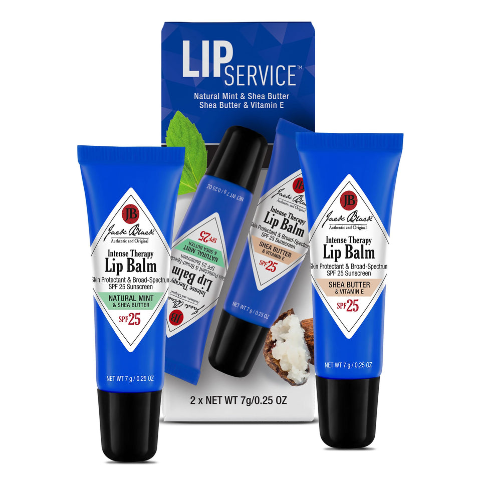 Jack Black front packaging duo showing two SPF 25 balms and travel-ready convenience