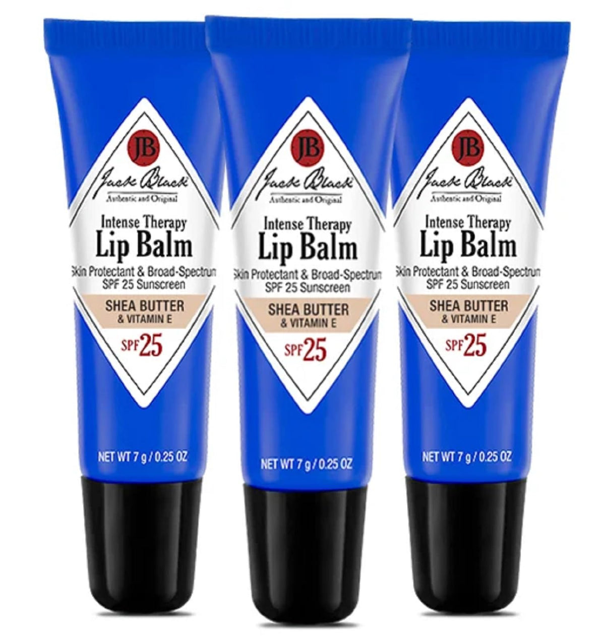 Jack Black front packaging showing SPF 25 protection and three tubes