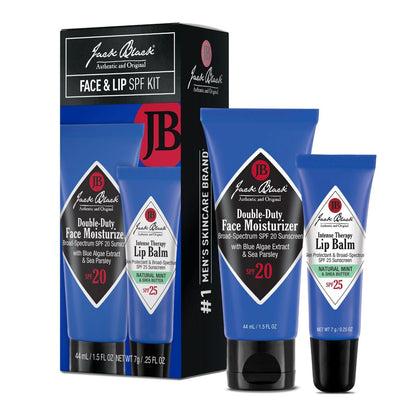 Jack Black front packaging showing moisturizer and lip balm for convenient protection