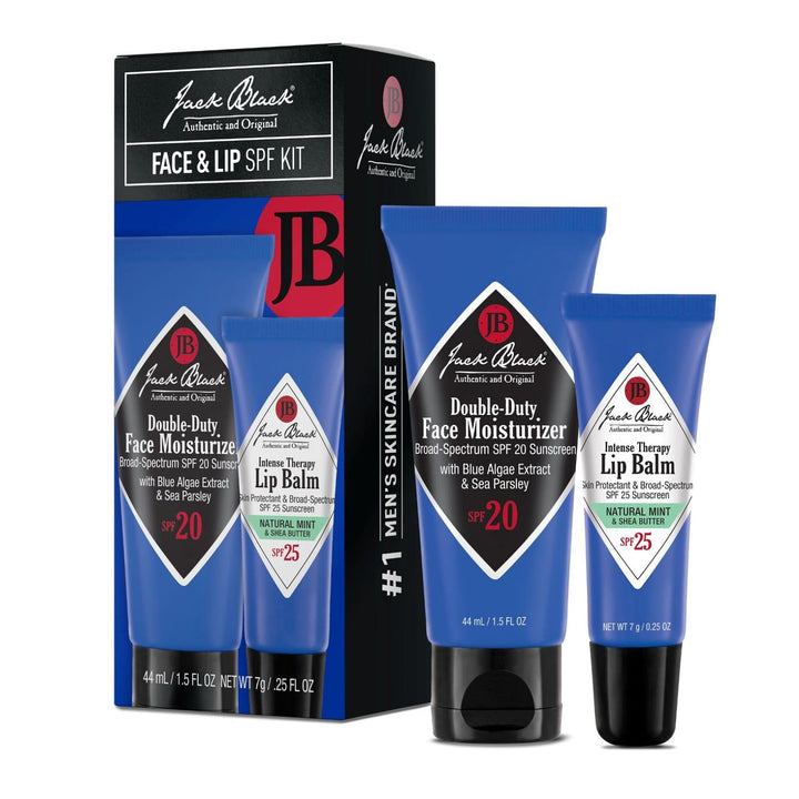 Jack Black front packaging showing moisturizer and lip balm for convenient protection