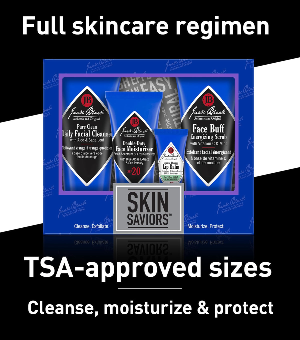 Jack Black ingredients label closeup emphasizing dermatologist-tested and paraben-free formulation