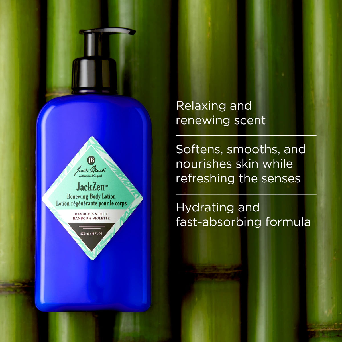 Jack Black Jackzen bottle with macadamia and aloe flatlay - benefit: highlights nourishing ingredients