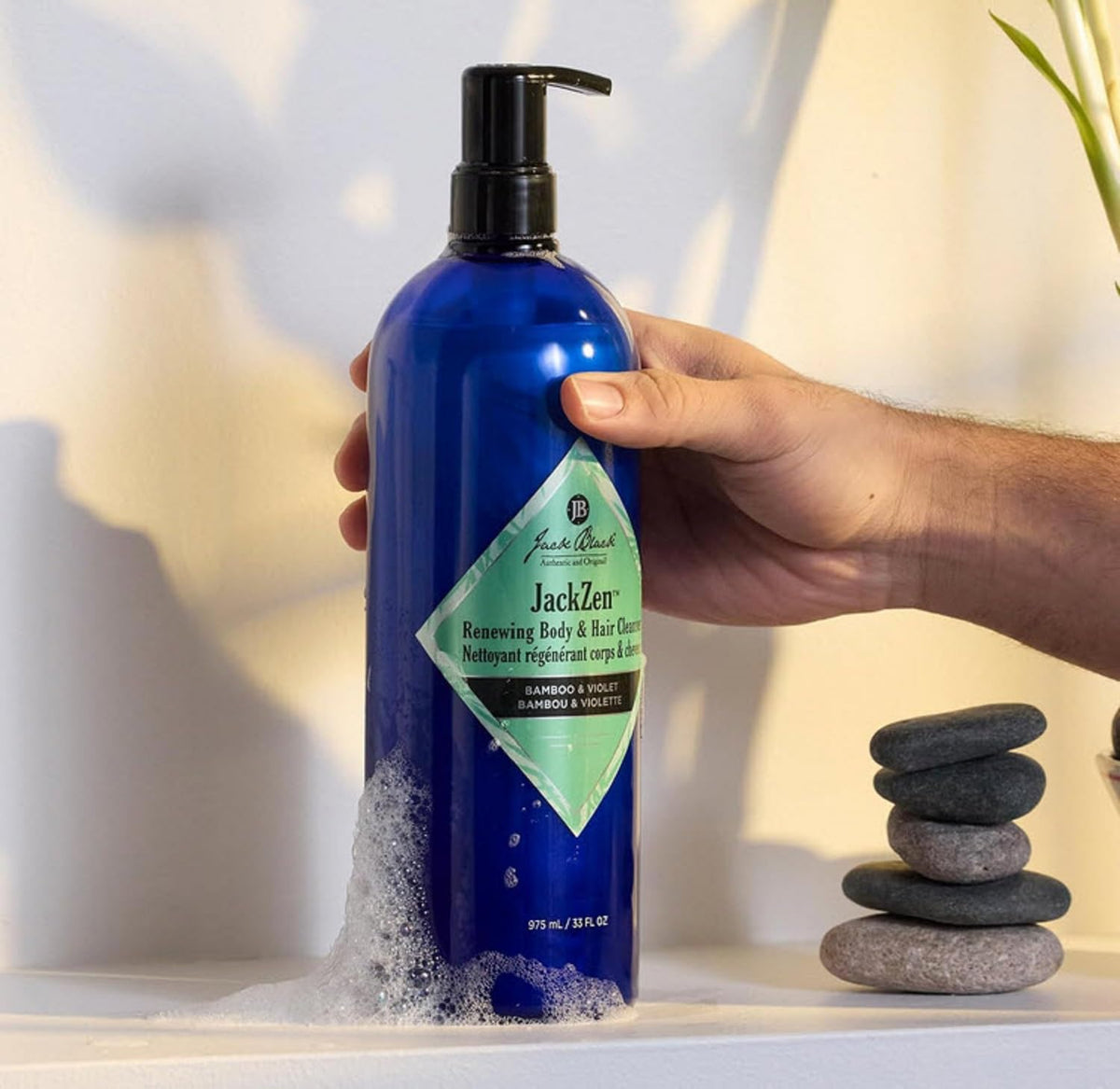 Jack Black JackZen gel texture close-up highlighting creamy lather and gentle cleansing action