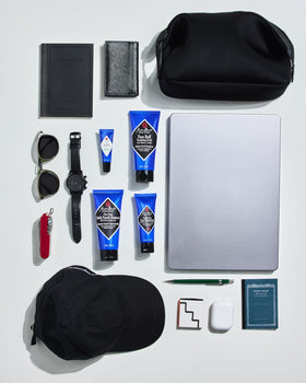 Jack Black lifestyle image of morning routine on bathroom counter for simplified grooming