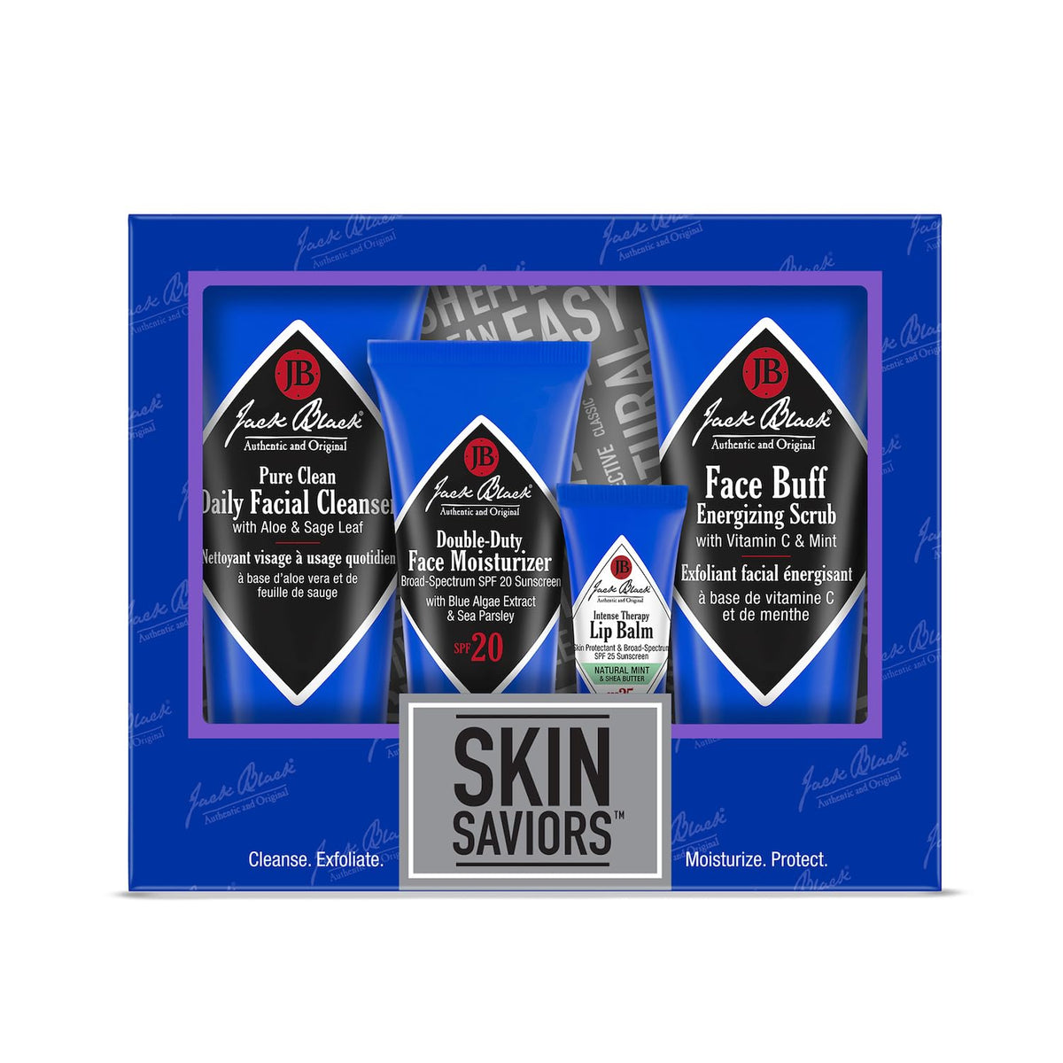 Jack Black front packaging showing full travel-size skin saviors set and gift-ready benefit