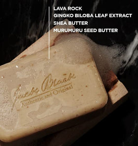 jack black body bar in shower, demonstrates rich lather and invigorating cleansing benefit