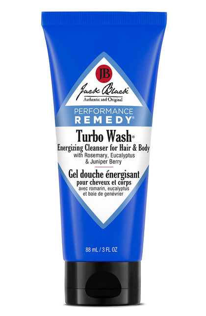 Jack Black Turbo Wash front packaging showing size and branding for travel convenience