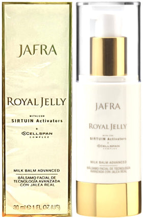JAFRA Royal Jelly milk balm front packaging showing compact jar and branding for confident choice