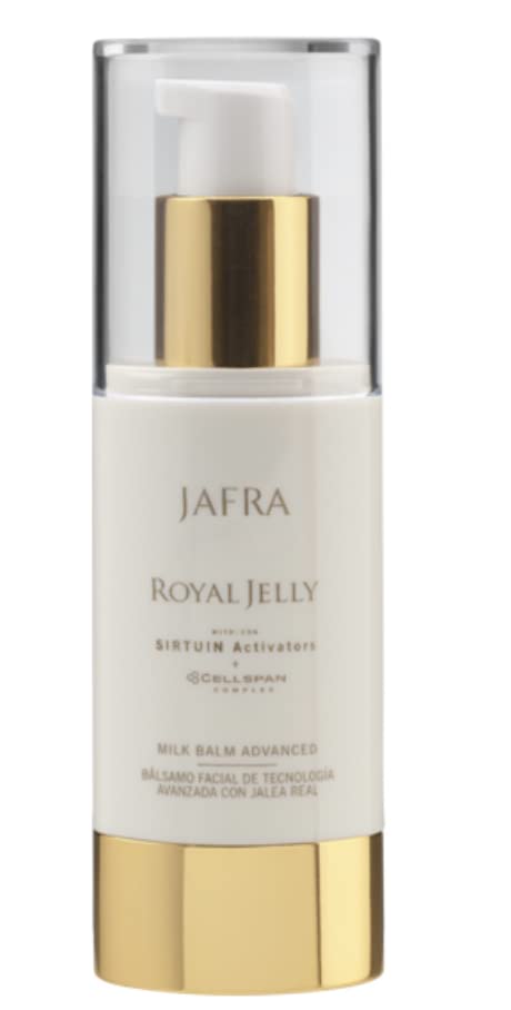 JAFRA Royal Jelly milk balm texture close-up demonstrating creamy-to-milk spread for quick absorption