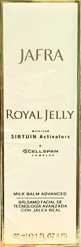 JAFRA Royal Jelly milk balm in palm being applied to skin illustrating easy warming and spreadability