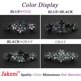 Jakeni close-up of rhinestone floral detail, showcases cut and shine