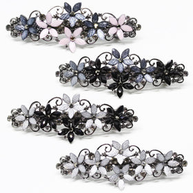 Jakeni front view of rhinestone flower barrette, adds elegant sparkle