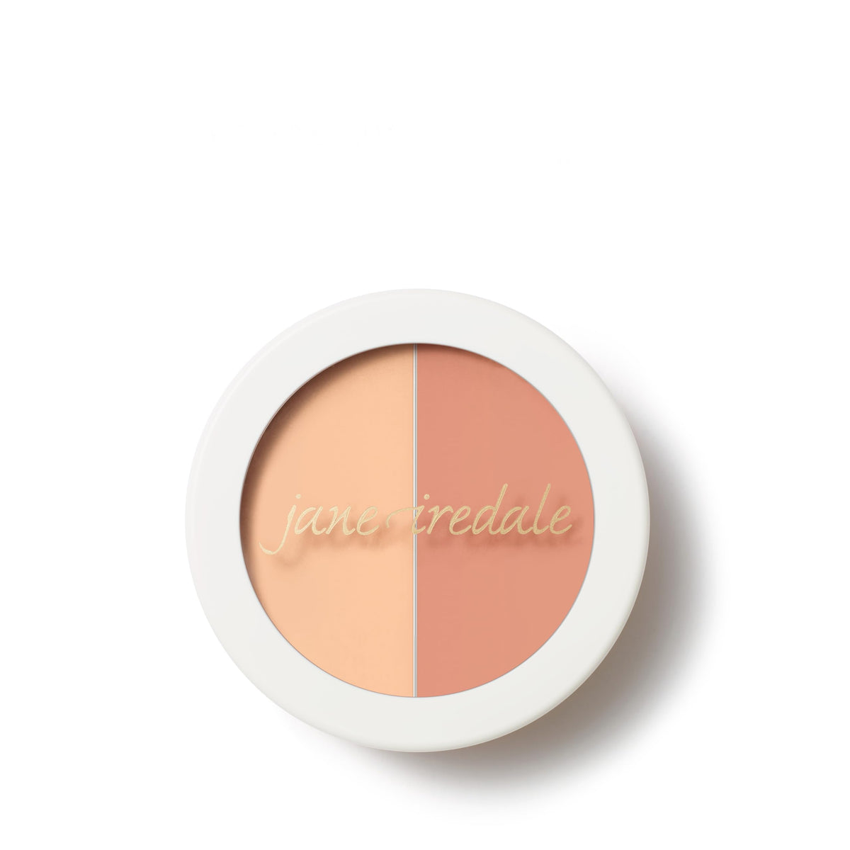 jane iredale compact front view showing dual peach and skin tones for correcting dark circles