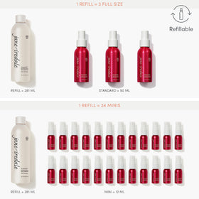jane iredale lifestyle shot of model using mist for makeup refresh benefit