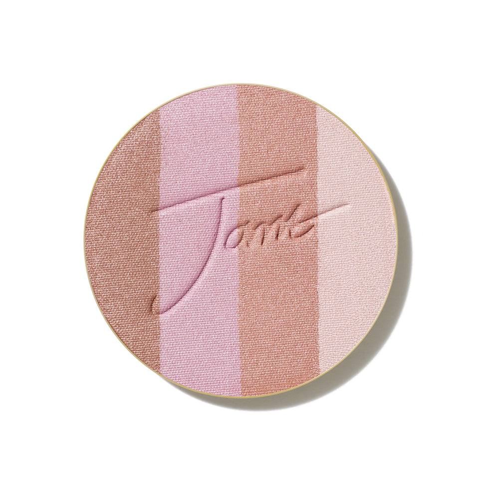 jane iredale front pan view showing four complementary shimmer shades for versatile glow