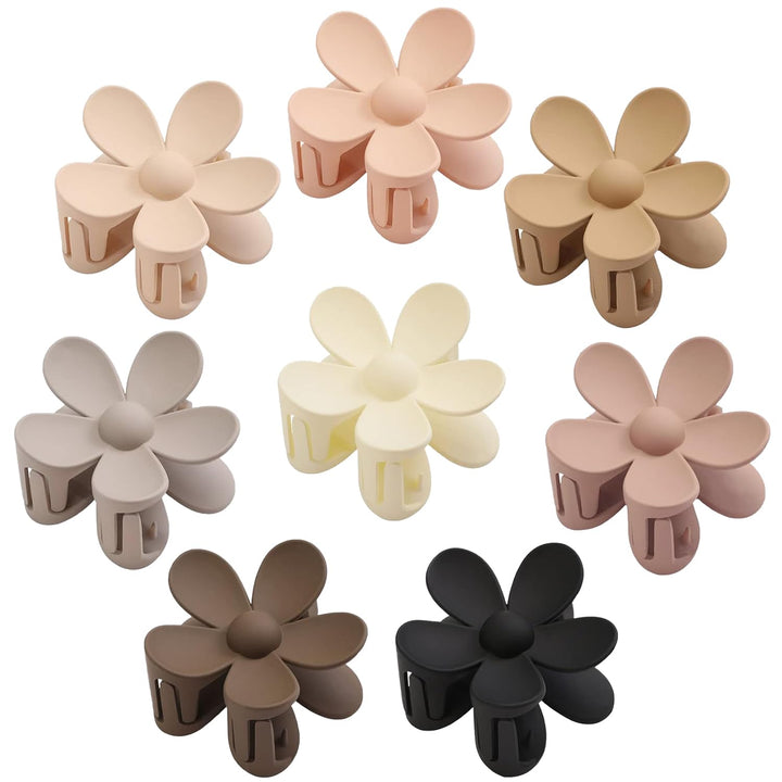 JANFUN front view of 8 colorful flower clips, neat storage and styling benefit