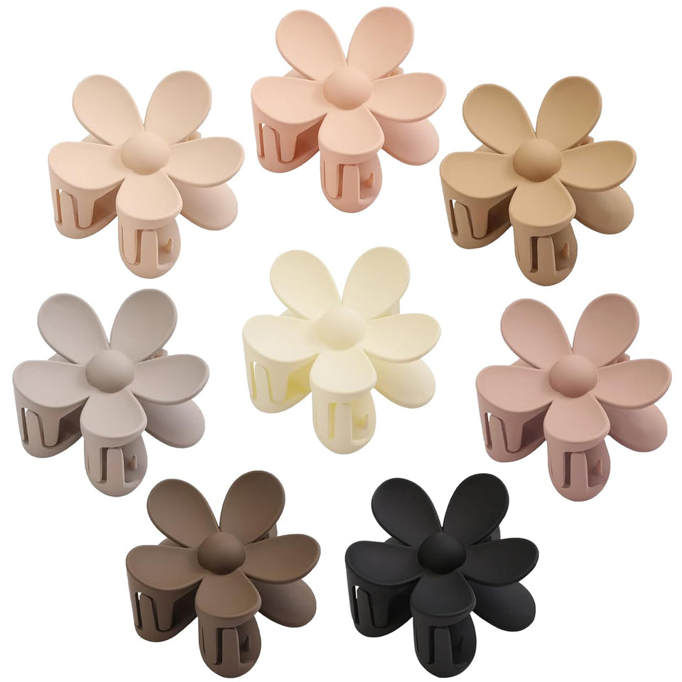JANFUN front view of 8 colorful flower clips, neat storage and styling benefit