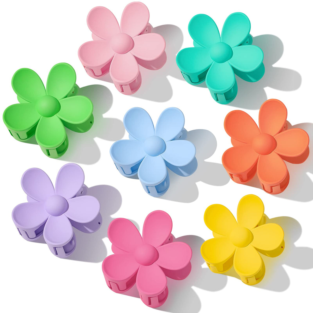 JANFUN front view of eight colorful flower clips, convenient multi‑color set