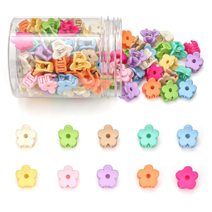 JANFUN jar of 100 colorful flower hair clips for easy storage and variety