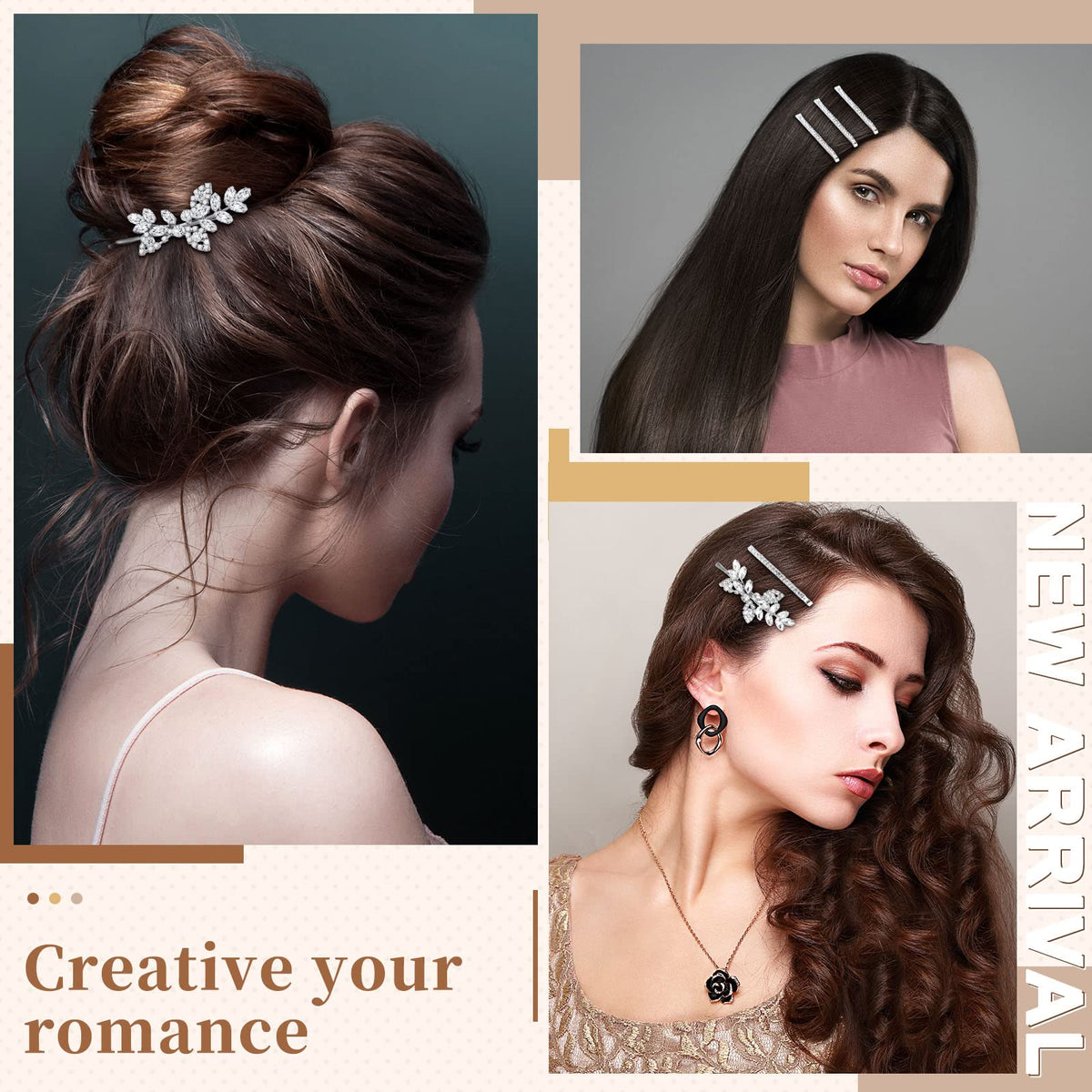 Janinka close detail of flower clip, visible stones enhance bridal elegance