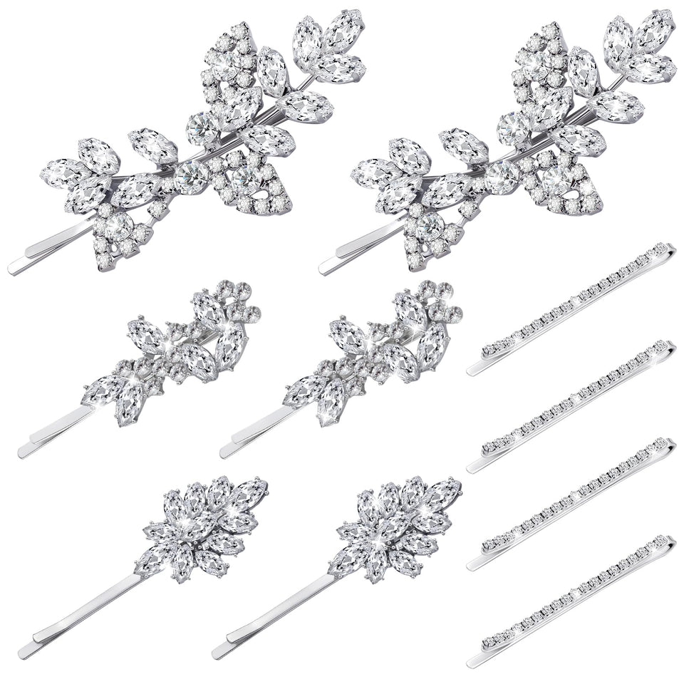 Janinka front view of set showing ten silver rhinestone clips, elegant storage benefit