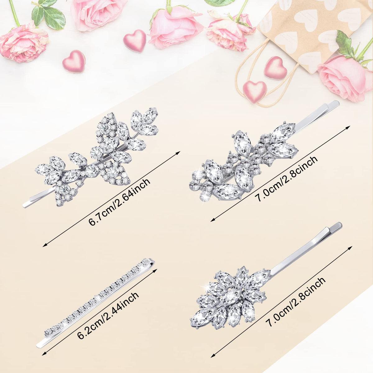 Janinka close-up of leaf-shaped clip, detailed crystals add delicate sparkle