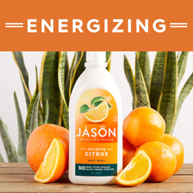 JASON bottle on bathroom shelf in lifestyle scene indicating daily-use convenience