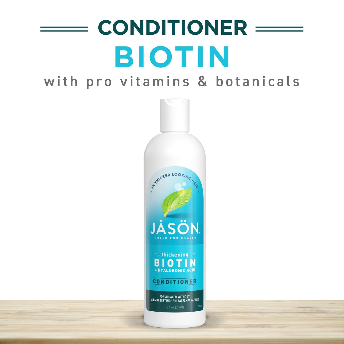 JASON 12 oz bottle held in hand conveying true product scale