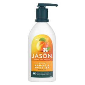 JASON front bottle showing apricot and white tea scent, gentle cleansing benefit
