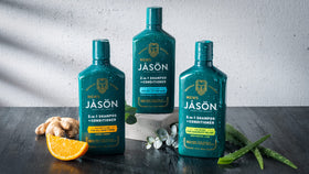 JASON bottle on bathroom shelf in lifestyle setting for daily routine