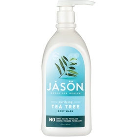 JASON tea tree body wash front packaging showing label and size, highlights recycled bottle benefit