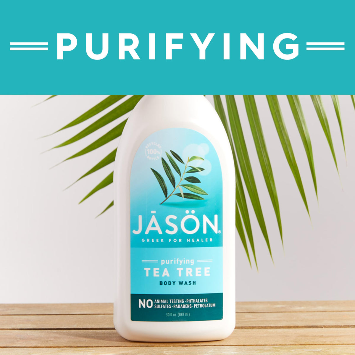 JASON in shower setting suggesting calming, plant‑based clean benefit