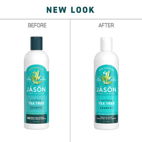 JASON shampoo on bathroom shelf in use scene conveying soothing scalp care benefit
