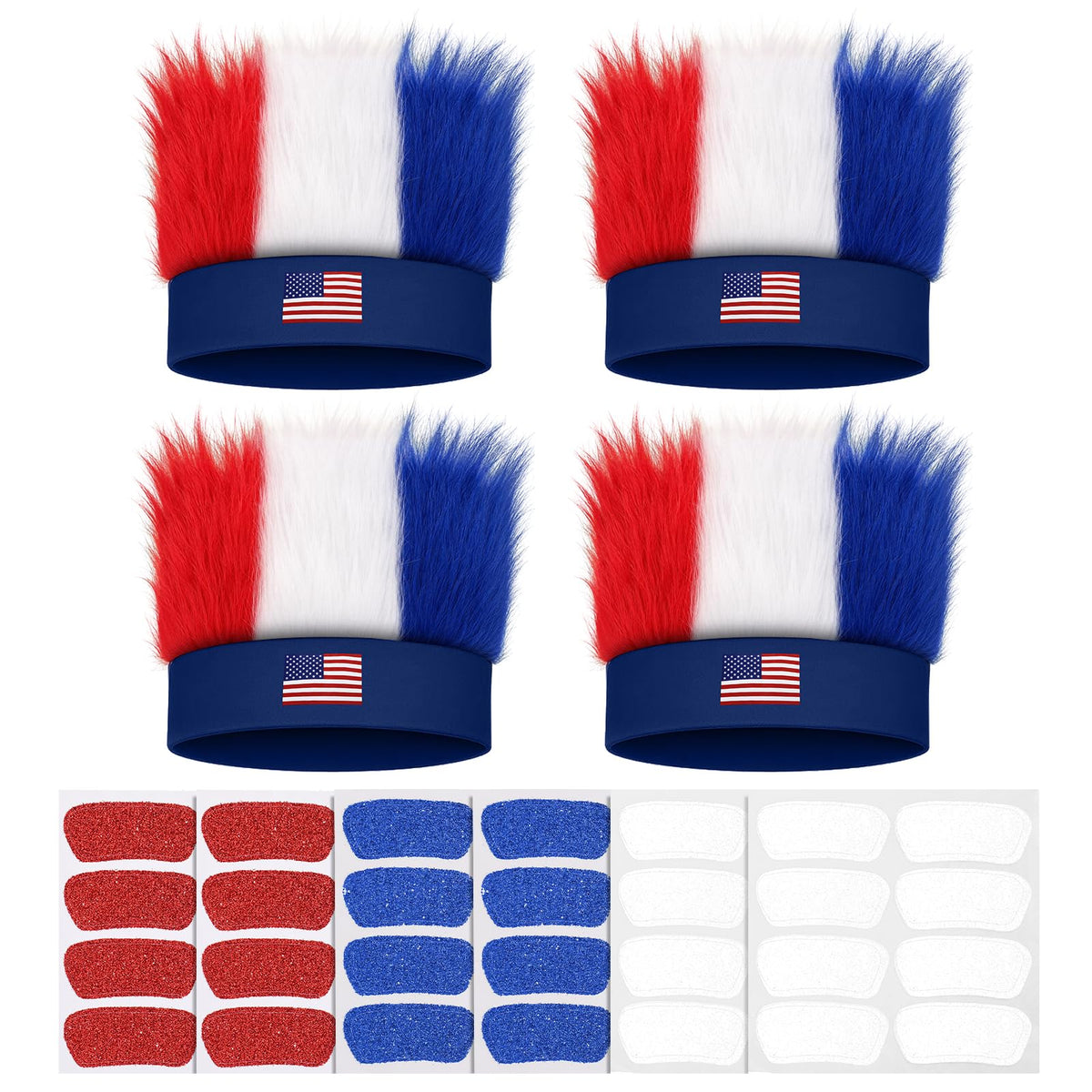 JATEBI front packaging showing four red white blue headbands, great for instant patriotism