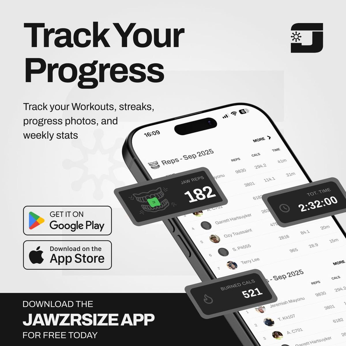 Jawzrsize app screen workout view for guided sessions and progress