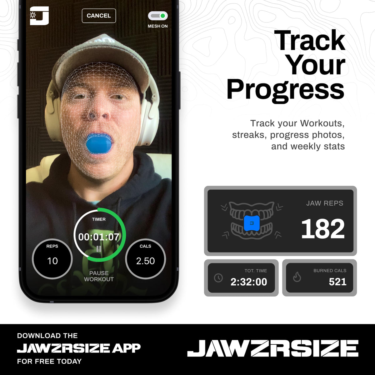Jawzrsize app screenshot illustrating guided routines and progress tracking benefit