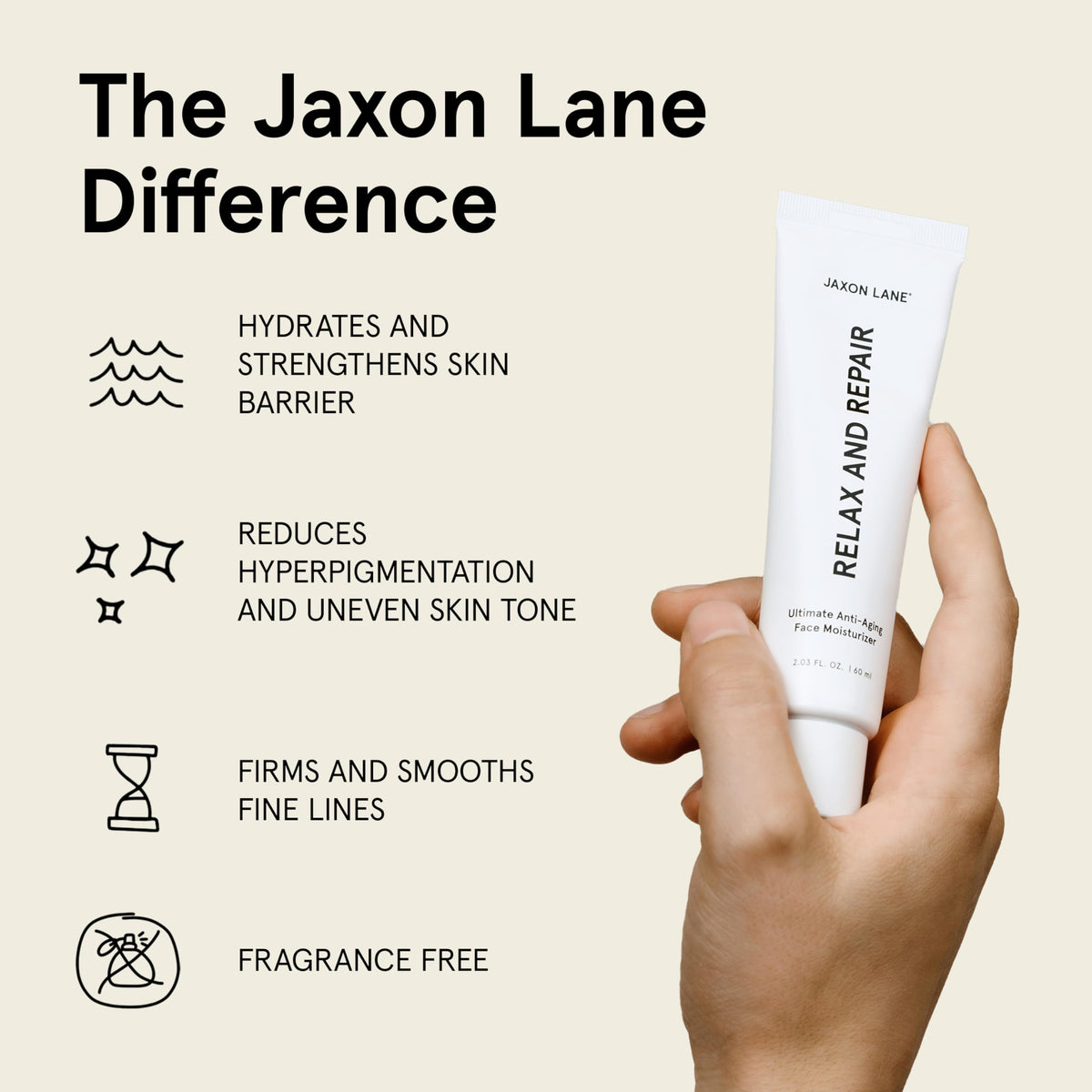 JAXON LANE label close-up displaying key actives and clean formula